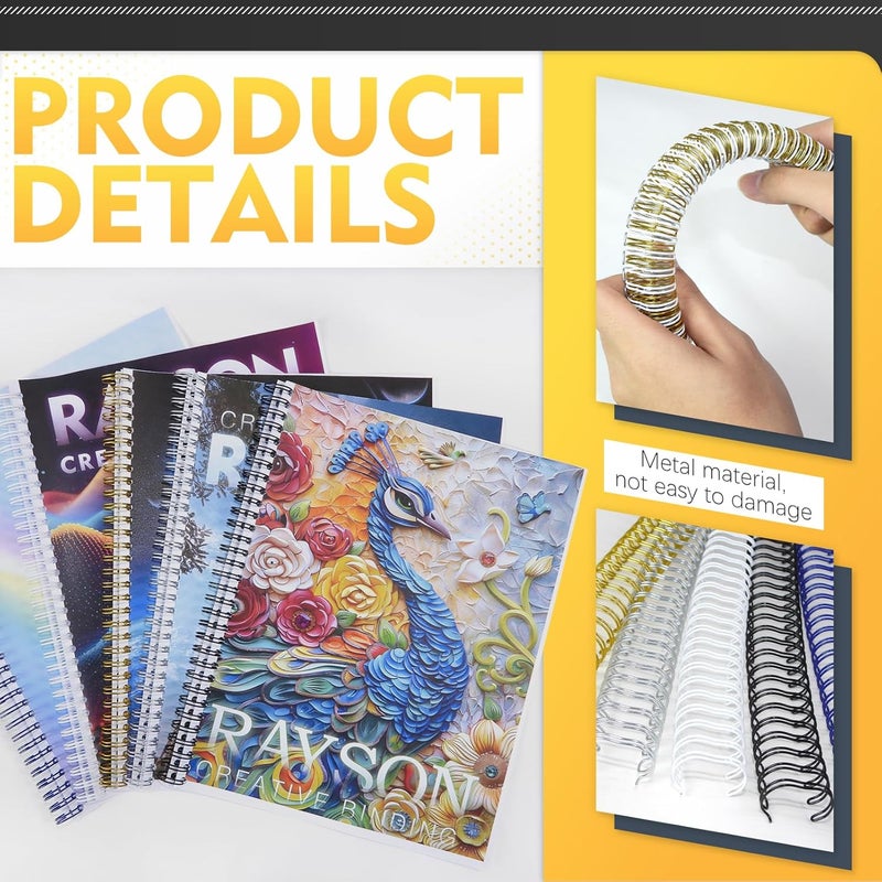 RAYSON WR32159M Wire Binding Spines, Multicolor, 3:1 Pitch Double Loop Binding Wires 5/8 Inch, 32-Loop Wire Ring Pack of 50 with Black, Gold, Blue, White, Silver - Image 4